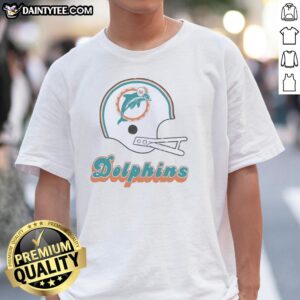 Alt Text: Awesome Miami Dolphins football logo featured on a stylish big helmet t-shirt, perfect for fans and collectors.