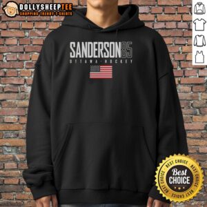 Pretty Jake Sanderson 85 Ottawa Senators USA Flag Elite Hoodie showcasing team pride and stylish design.