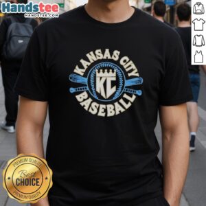 Nice Kc Baseball Crown and Bat Royal T-Shirt featuring a vibrant design perfect for baseball fans and casual wear.