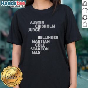 Alt Text: Premium Bronx New York Yankees Austin Judge Stanton Ladies Tee featuring team logo and stylish design.