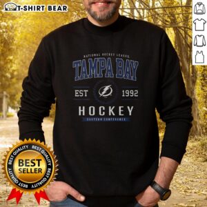 Hot Tampa Bay Lightning hockey legacy crest sweatshirt featuring vibrant team colors and logo, perfect for fans.