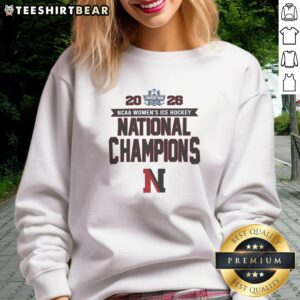Northeastern Huskies NCAA Women's Ice Hockey Frozen Four Champions 2026 sweatshirt showcasing team pride and victory.