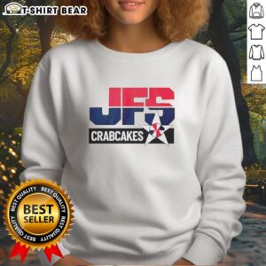 Alt Text: Cozy Original Tony J's Crab Cakes sweatshirt featuring a vibrant design, perfect for seafood lovers and casual wear.