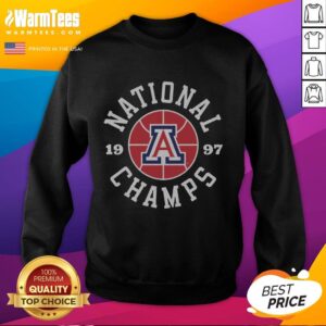 Vintage 1997 Arizona Basketball National Champs sweatshirt showcasing team logo and classic design in vibrant colors.
