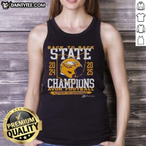 Hot Avon Football Back-to-Back State Champs tank top showcasing team pride and winning spirit in vibrant colors.