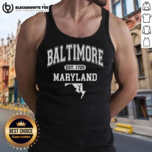 Official Baltimore Maryland Est. 1729 Varsity Tank Top in stylish design, perfect for casual wear and local pride.