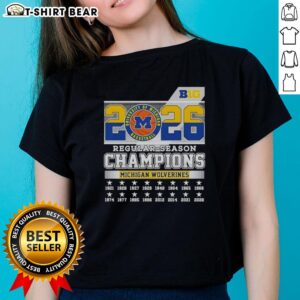 Michigan Wolverines Ladies Tee celebrating the 2026 Big Ten Regular Season Champions title in stylish design.
