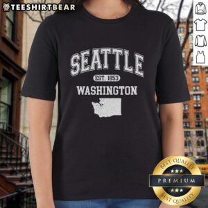 Premium Seattle Washington Est 1853 Varsity Ladies Tee featuring stylish design and comfortable fit for casual wear.