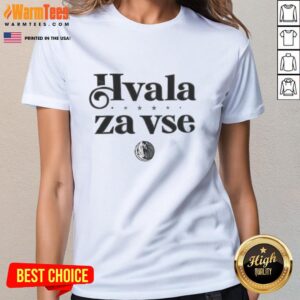 Premium Dallas Mavericks NBA Hvala Za Vse logo ladies tee featuring vibrant colors and stylish design.