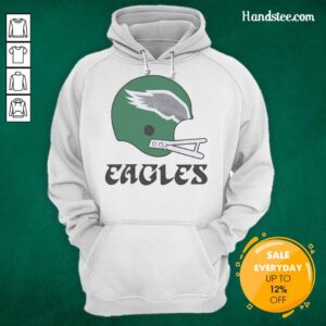 Alt Text: Awesome Philadelphia Eagles football logo displayed on a big helmet hoodie, perfect for fans and game day attire.