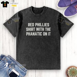 Top red Phillies shirt featuring the Phanatic design, perfect for fans. Comfortable washed t-shirt for game day.