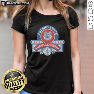 Vintage 1983 Fresno State Basketball ladies tee featuring classic graphic design, perfect for fans and collectors.