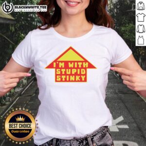 Funny 'Hot I'm With Stupid Stinky Ladies' tee featuring playful text design, perfect for casual wear and humorous gifts.