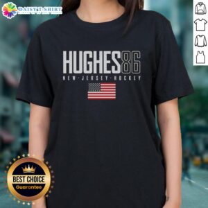 Good Jack Hughes 86 New Jersey Devils elite ladies tee featuring USA flag design, perfect for fans and stylish wear.