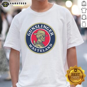 Premium Gunslinger Beer Wasteland T-Shirt featuring a rugged design, perfect for beer lovers and outdoor enthusiasts.