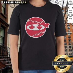 Awesome Pitching Ninja Canada Baseball Ladies Tee featuring vibrant design and sporty style for female baseball fans.