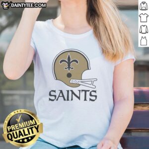 Alt Text: Awesome New Orleans Saints football logo displayed on a big helmet graphic for a ladies' tee shirt design.