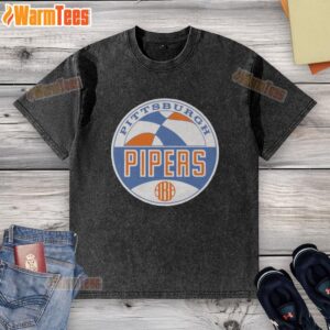 Nice Aba Pittsburgh Pipers logo washed t-shirt featuring a vintage design and soft fabric for casual wear.