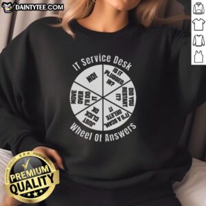Good IT Service Desk Wheel of Answer Sweatshirt featuring a creative design for tech support enthusiasts.
