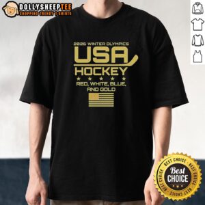 Alt Text: Awesome USA Hockey 2026 Winter Olympics T-Shirt in red, white, blue, and gold featuring patriotic design.