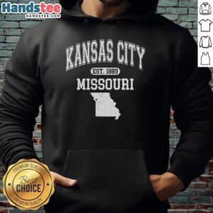 Official Kansas City Missouri Est 1889 varsity hoodie featuring a classic design and comfortable fit for fans.