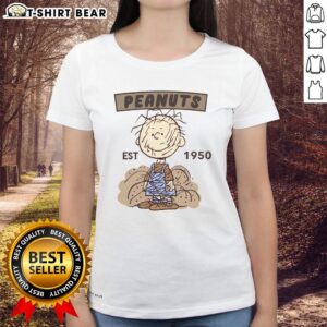 Pretty Peanuts Pigpen Est 1950 ladies tee featuring a vintage design of Pigpen from the Peanuts comic strip.