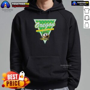 Oregon Ducks football hoodie featuring a palm tree pattern inside a triangle logo, perfect for fans and casual wear.