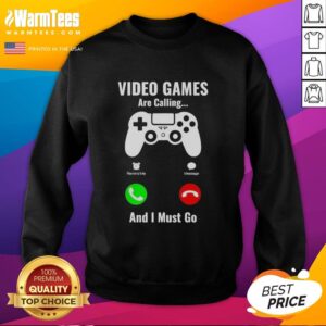 Cozy sweatshirt featuring 'Nice Video Games Are Calling And I Must Go' design, perfect for gamers and console enthusiasts.