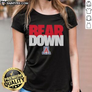 Alt Text: Good Arizona Wildcats NCAA Bear Down ladies tee featuring team colors and logo for women's sports apparel.