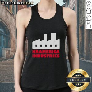 Alt Text: Stylish Top Kramerica Industries graphic tank top featuring bold logo design on soft fabric, perfect for casual wear.
