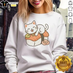 Pretty Sushi Cat Kawaii Kitty On Salmon Nigiri T-Shirt - Image 4