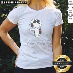 Alt Text: Pretty Snoopy drinking Coca-Cola on a stylish ladies tee, perfect for casual wear and Snoopy fans.
