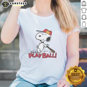 Official Peanuts Snoopy Play Ball Raglan Ladies Tee featuring a playful Snoopy graphic, perfect for casual wear.