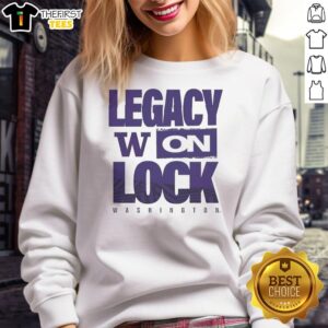 Alt Text: Premium Washington Huskies NCAA 2026 Legacy On Lock On Sweatshirt featuring team colors and logo for fans.