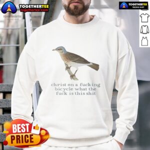 Unique 'Hot Christ on a Bicycle' sweatshirt design featuring a bold graphic, perfect for edgy fashion lovers.