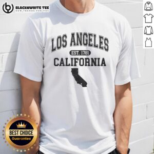 Top Los Angeles California Est 1781 varsity t-shirt featuring a stylish design for fans of LA culture and fashion.
