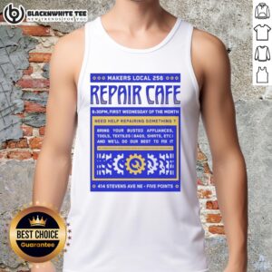 Awesome Repair Cafe Makers Local tank top featuring a creative design promoting sustainability and community repair efforts.