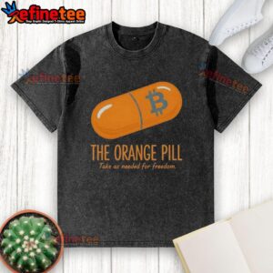 Official The Orange Pill Take As Needed For Freedom washed t-shirt in vibrant orange, perfect for casual wear and self-expression.