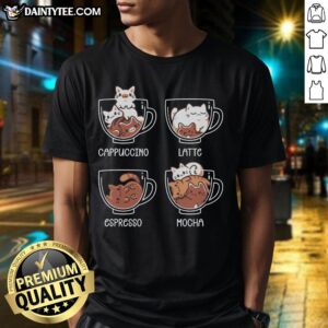 Cute Cat Coffee Guide T-Shirt featuring an adorable cat design with coffee-themed graphics, perfect for cat lovers.