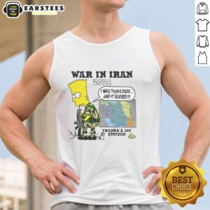 Official War in Iran tank top featuring bold graphic and text, inspired by Epstein controversy, perfect for casual wear.