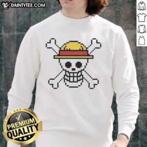 Alt Text: Jolly Roger One Piece sweatshirt featuring vibrant pixel art design, perfect for anime fans and casual wear.