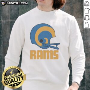 Awesome Los Angeles Rams football logo on a big helmet sweatshirt, perfect for fans and game day attire.