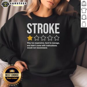 1-star rated sweatshirt with 'Awesome Stroke' design, overpriced and hard to manage, lacking instructions.