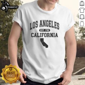 Official Los Angeles California Est 1781 varsity t-shirt featuring bold lettering and a classic athletic design.