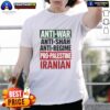 Alt Text: Awesome anti-war, anti-Shah Iranian T-shirt promoting Pro-Palestine activism with bold graphic design.
