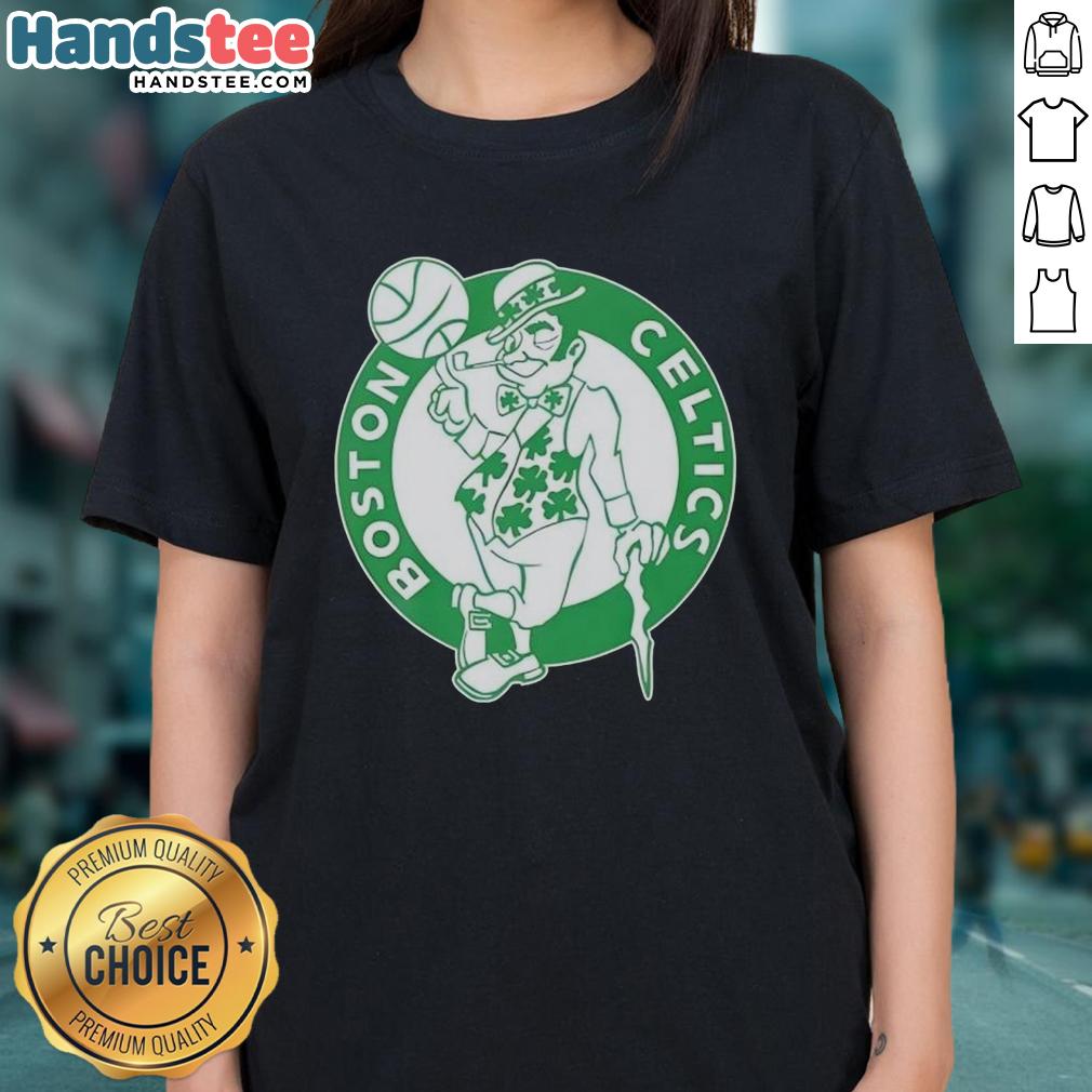 awesome-boston-celtics-white-logo-patricks-day-ladies-tee Alt Text: Ladies' Boston Celtics white logo tee for St. Patrick's Day featuring a festive design and comfortable fit.