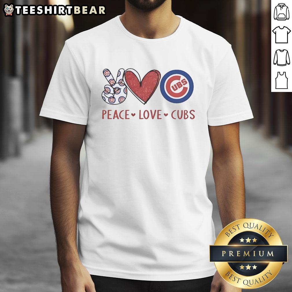 awesome-chicago-cubs-peace-love-cubs-hand-sign-heart-shape-and-logo-t-shirt Alt Text: Awesome Chicago Cubs T-shirt featuring a peace love Cubs hand sign in a heart shape and team logo design.