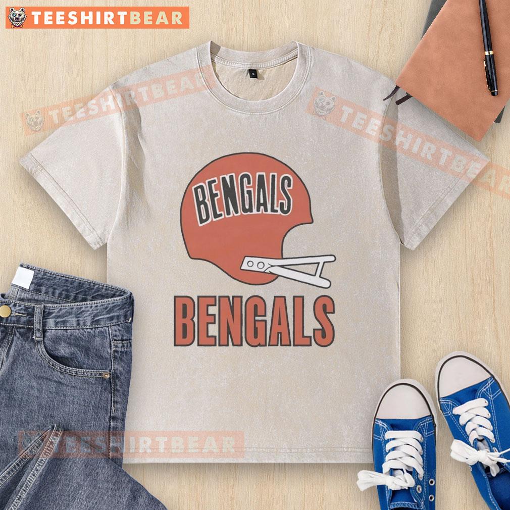 awesome-cincinnati-bengals-football-logo-in-big-helmet-washed-t-shirt Alt Text: Awesome Cincinnati Bengals football logo on a big helmet design featured on a washed t-shirt.