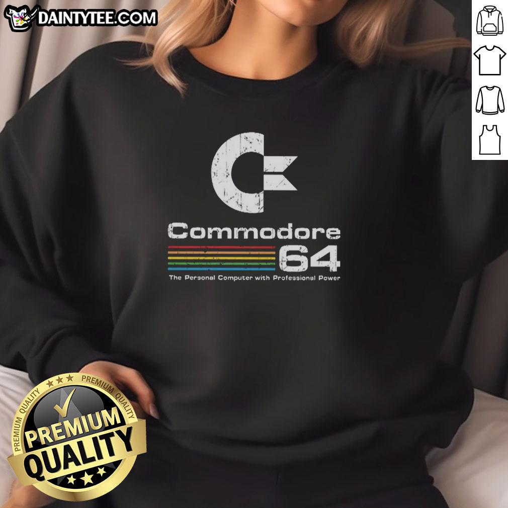 awesome-commodore-64-the-personal-computer-with-professional-power-sweatshirt Alt Text: Awesome Commodore 64 sweatshirt featuring retro design, perfect for fans of the classic personal computer.