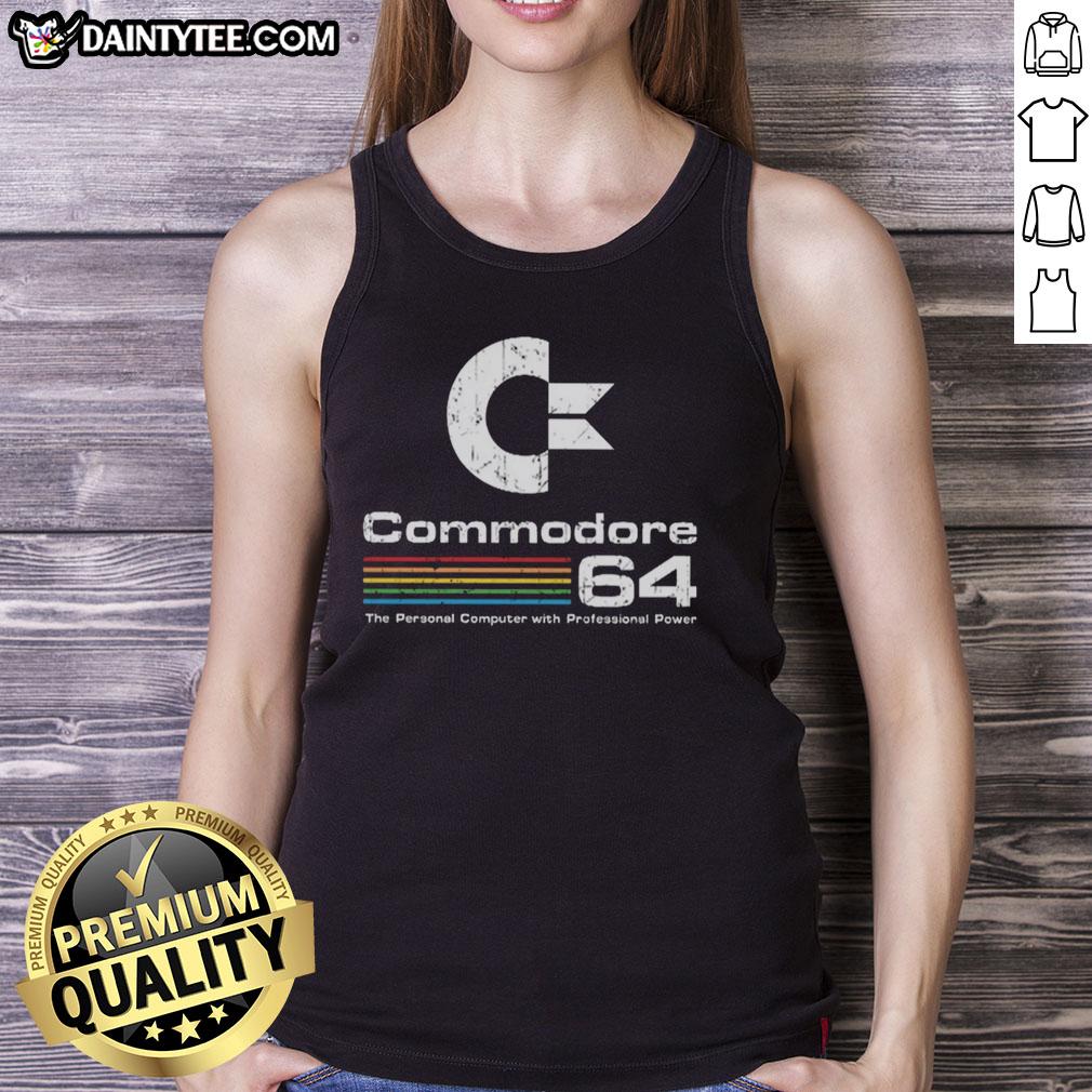 awesome-commodore-64-the-personal-computer-with-professional-power-tank-top Awesome Commodore 64 personal computer graphic on a stylish tank top, showcasing retro gaming nostalgia and professional design.